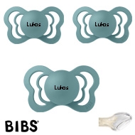 BIBS Couture Sutter med navn str2, Island Sea, Anatomisk Silikone, Pakke med 3 sutter